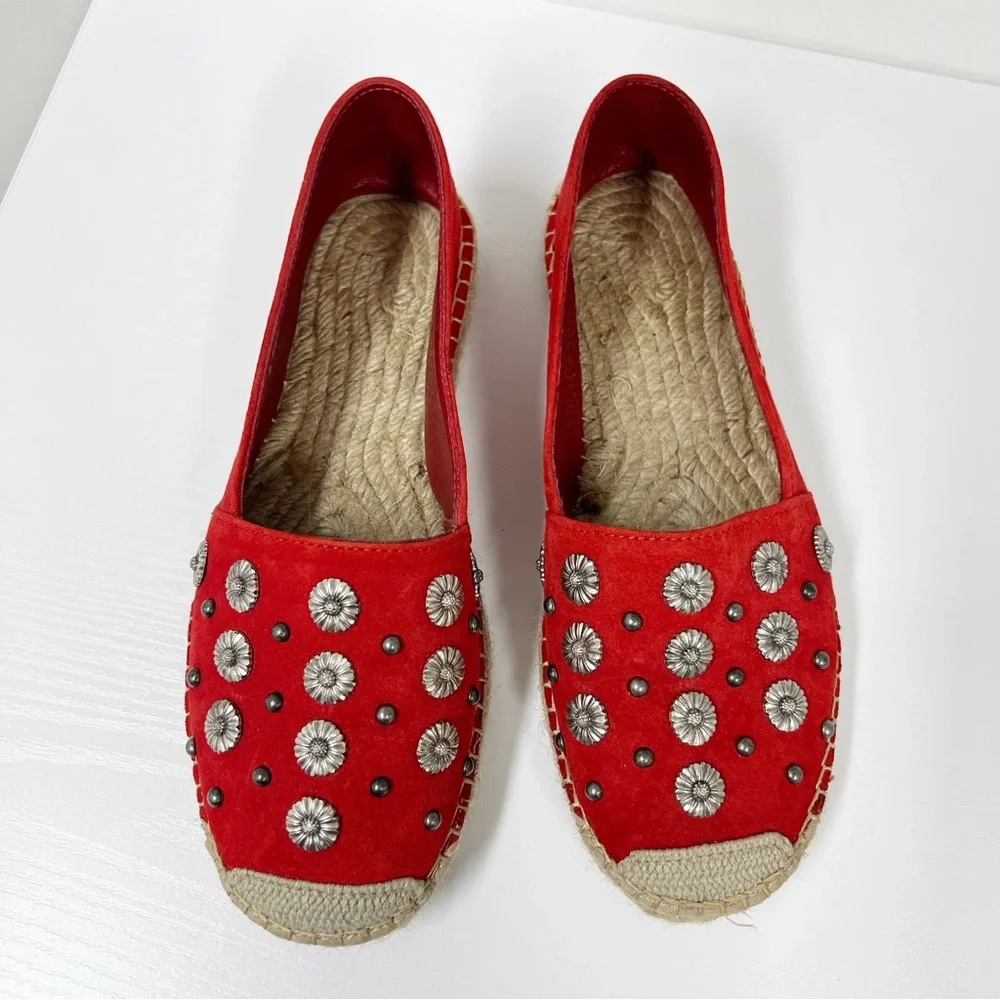 The Kooples Red Suede Studded Espadrilles 38 8